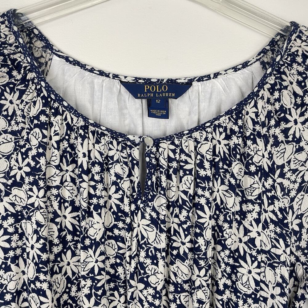 Polo Ralph Lauren Tiered Mini Dress Women Size 12 Navy Floral Western Festival - Picture 4 of 11